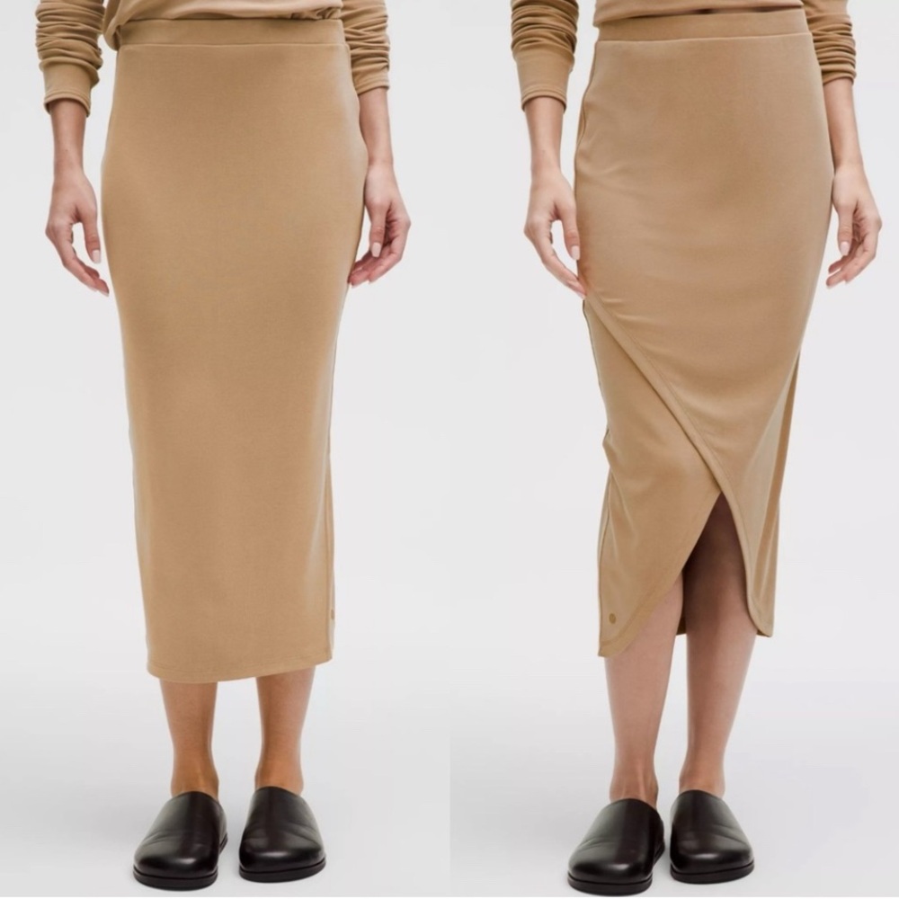 lululemon athletica Drapey Softstreme Column Midi Skirt - Tan NWT